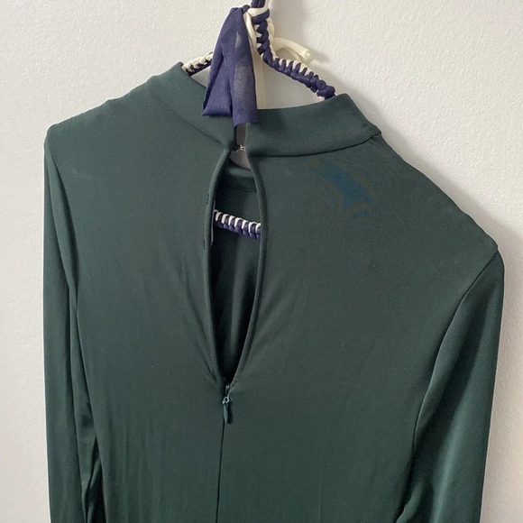 Dark Green Bebe Fitted Long Sleeve Midi Dress - Picture 4 of 6